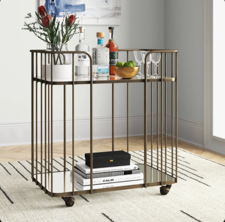 Stylish Gold Metal Drinks Trolley with mirror shelves/trays