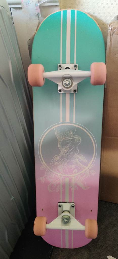 Skateboard - Teal and Pink with Orange Wheels