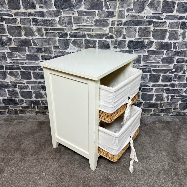 White Storage Unit with 2 Wicker Baskets