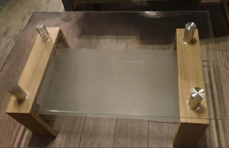 Wooden and glass side tables