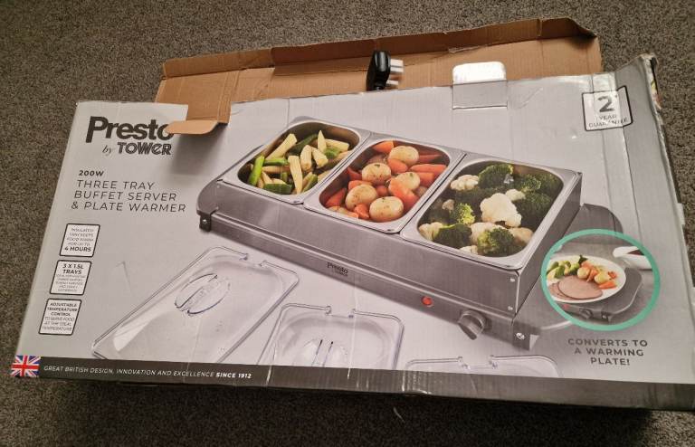 Brand New Presto By Tower 200W 3 Tray Buffet Server And Plate Warmer