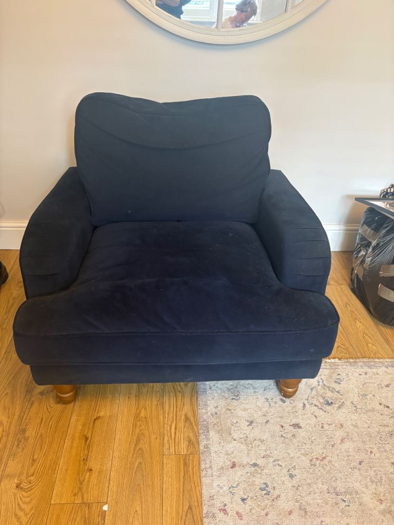 Dunelm Blue velvet arm chair 