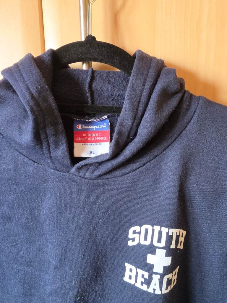Vintage Champion Navy Blue - South Beach - Hoodie Size XL