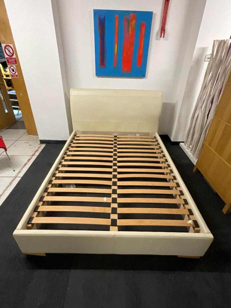 Cream Faux Leather Double Bed 
