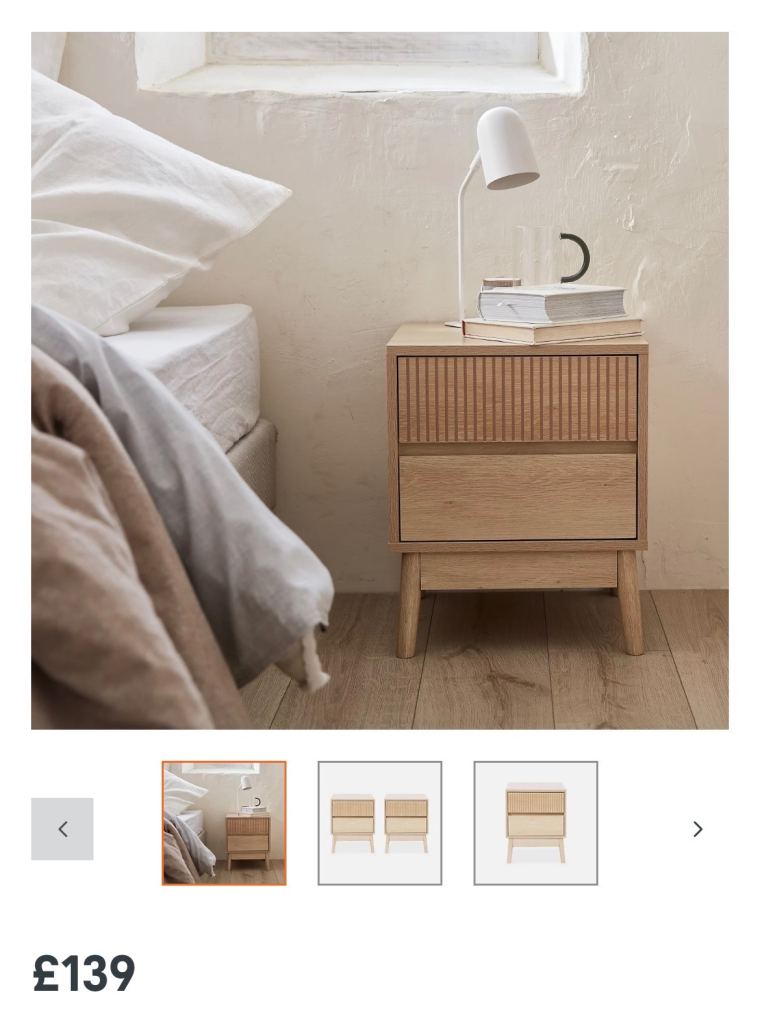 Pair of grooved bedside tables with wooden effect