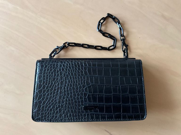 VGC ALDO DABOUCA BLACK MOCK CROC HANDBAG (Cross Body Bag - RRP £85)