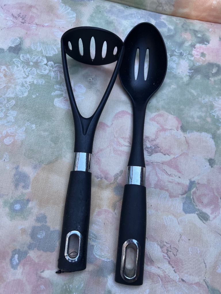 Kitchen Utensils - Potato Masher and Slotted Spoon