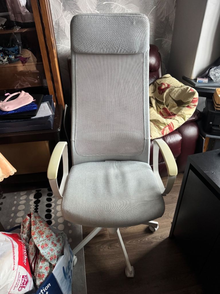 IKEA Comfortable Grey Office Chair with Headrest – Good Condition