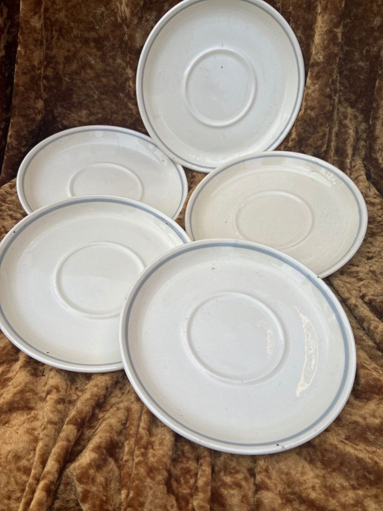 Set of 5 J & G Meakin 'Trend' Ceramic Saucers with Blue Trim