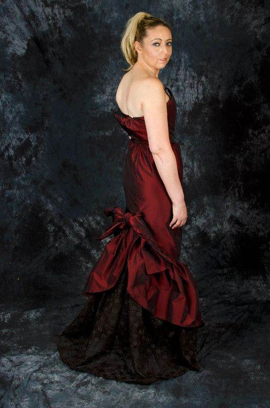 image for Burgundy party bustle style dress