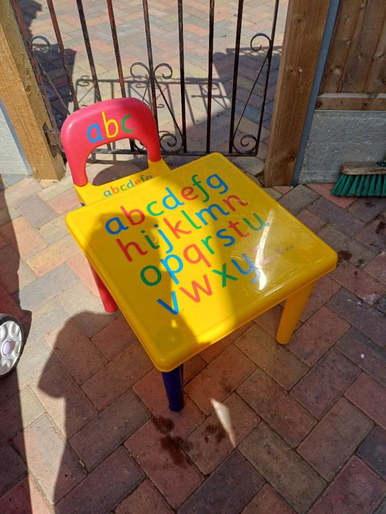Kids Plastic ABC Table and Chair Set – Good Condition