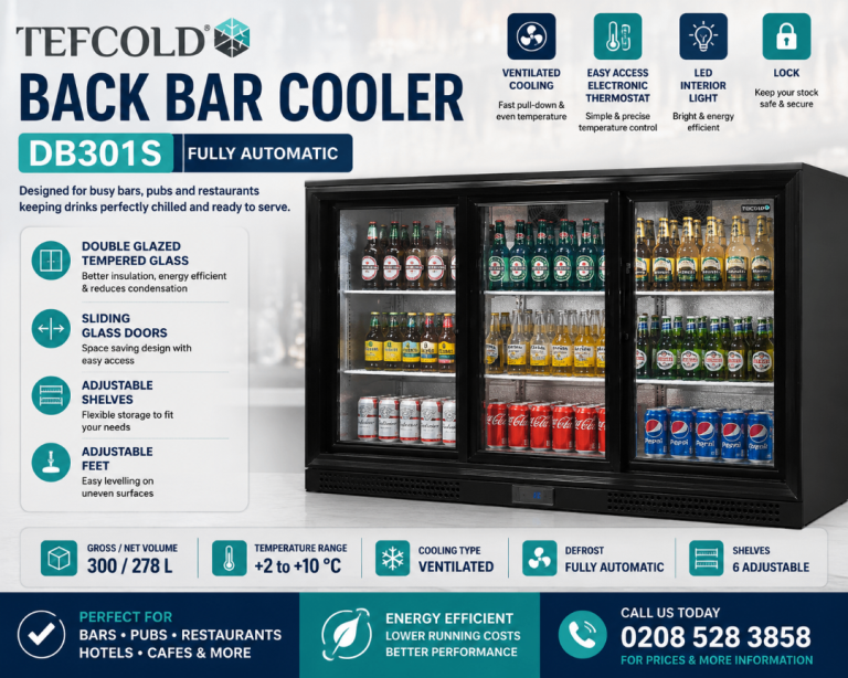 TEFCOLD DB301S Back Bar Cooler 3 Sliding Glass Door Bottle Display Fridge