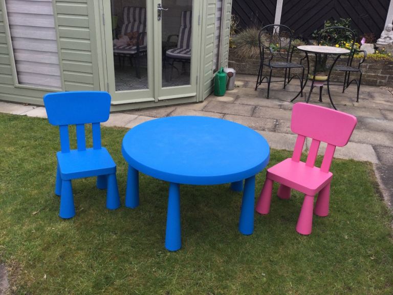 Kids' Plastic Table and Chairs Set - Blue and Pink