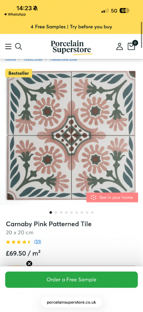 X9 boxes of brand new carnaby pink porcelain tiles 