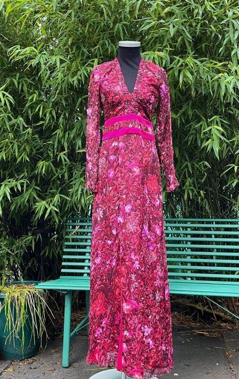 Matthew Williamson Mainline 100% Silk Magenta Purple Floral Maxi Dress UK 8 RRP £1300