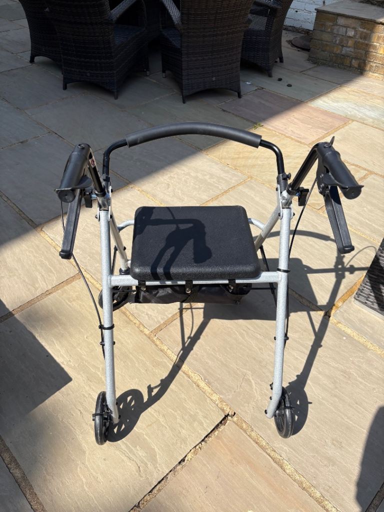 Adjustable Mobility Walker with Seat and Storage – Grey, Good Condition