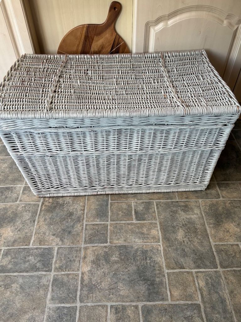 Large Grey Wicker Storage Chest / Laundry Basket
