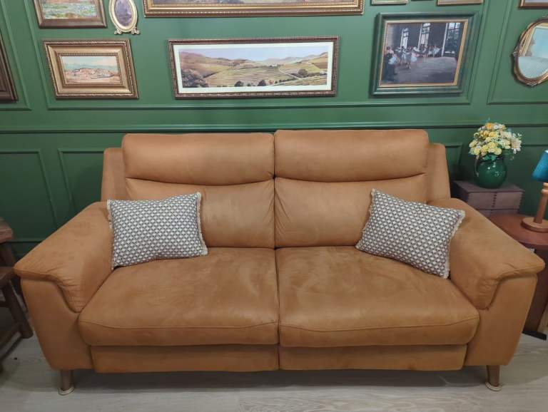 Leather 3 Seater Modern Recliner Sofa – Mustard/Burnt Orange/Yellow Colour – SCS - Living Brodie