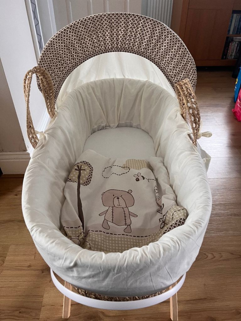 Moses Basket with Stand – Cream, Good Condition