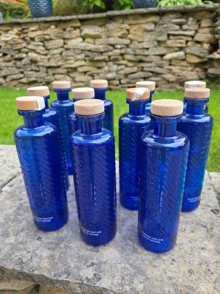 Empty Downpour Uist Gin bottles (dark blue) - ELEVEN REMAINING - £70 for all or £7 a bottle