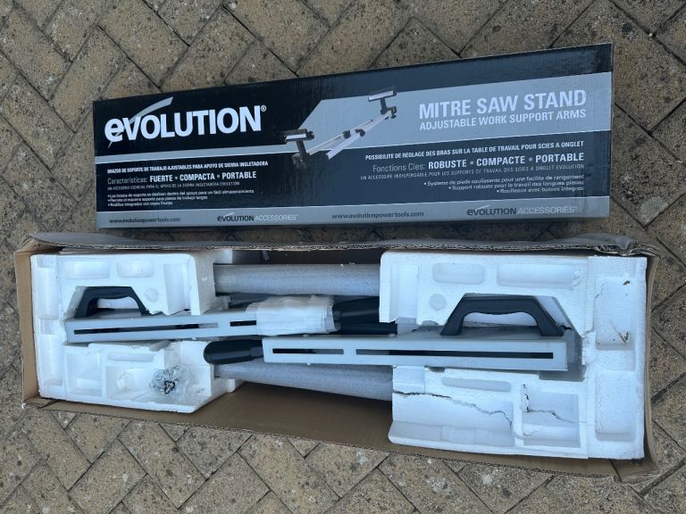 Evolution Mitre Saw Stand with Adjustable Work Support Arms – NEW