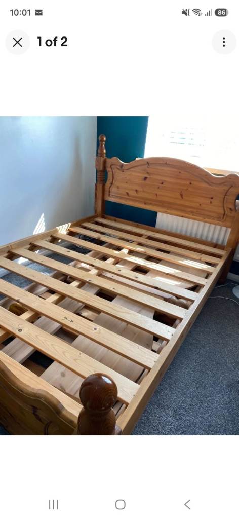 Solid pine chunky double bed frame 