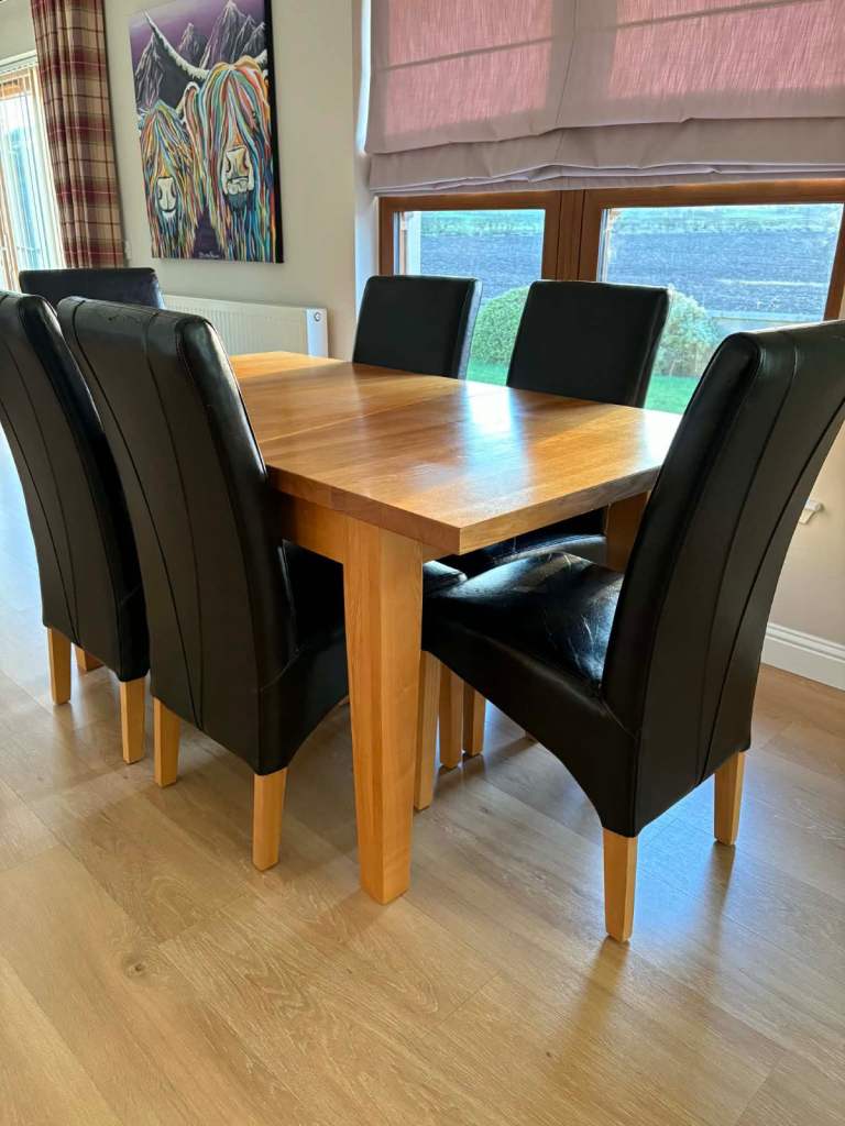Solid Oak Dining Table with 6 Chairs