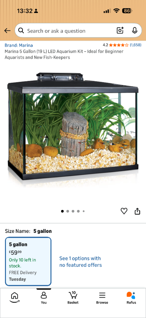  Marina 5 Gallon (19 L) LED Aquarium Kit – Ideal for Beginner Aquarists and New Fish-Keepers