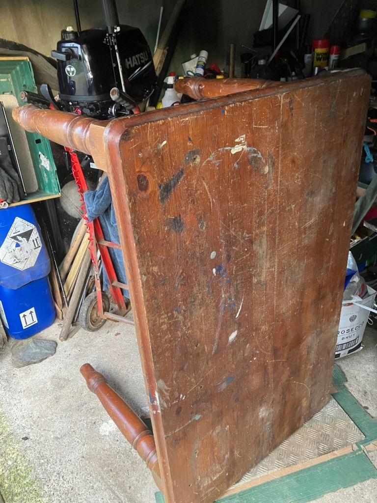 Table ex outdoor 4x2’6x2’6 solid pine.distressed legs off transport locally