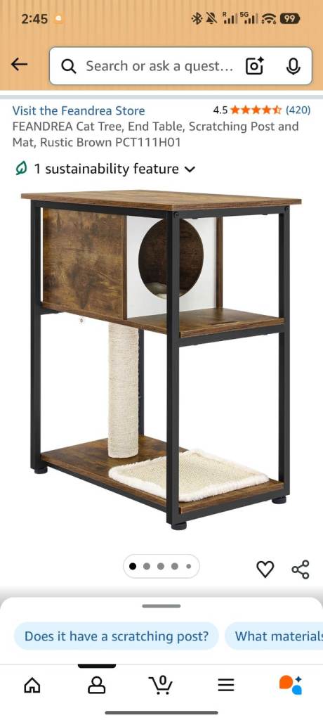 FEANDREA Cat Tree & End Table - Rustic Brown Pet Furniture