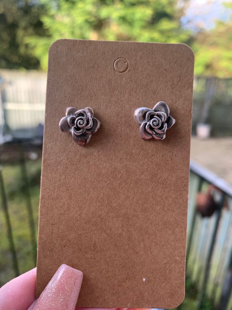 Sterling Silver Rose Earrings. Vintage.  