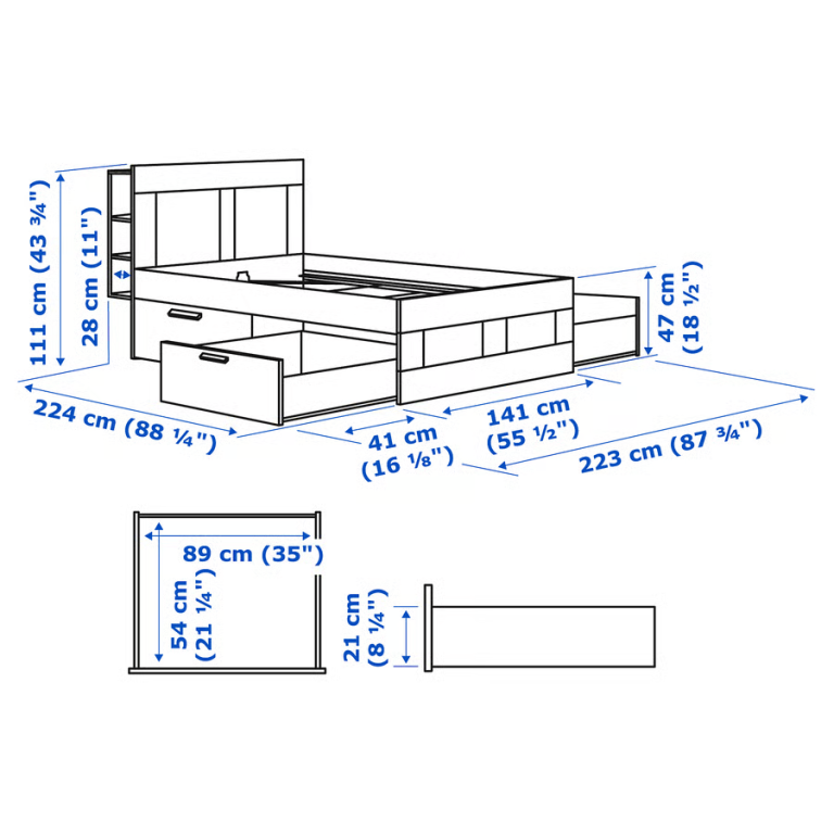 Ikea Birmnes Double Bed, Headboard and 4 drawers. 