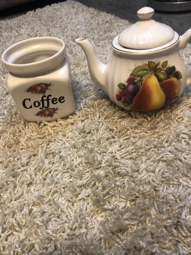 Ceramic Teapot and Matching Coffee Jar – Fruit Pattern