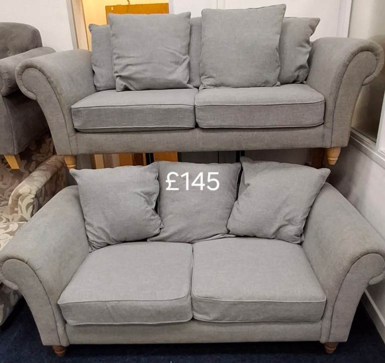 Pair of Grey Fabric Sofas – local delivery available 