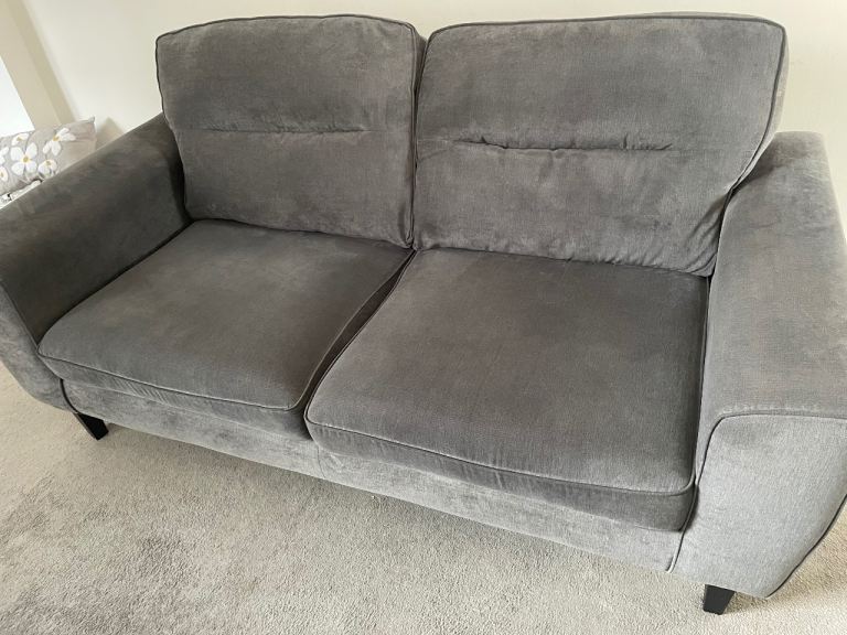 Comfortable Grey Fabric Three-Seater Sofa – Good Condition