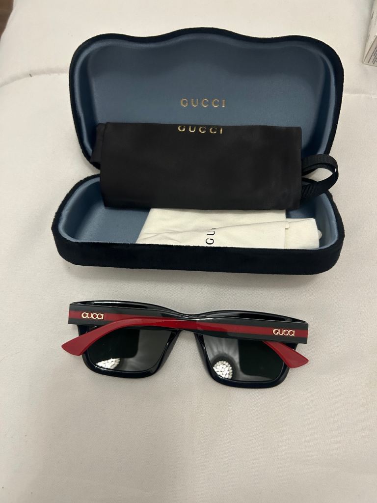 Gucci Sunglasses with Case – Black & Red, As Good As New