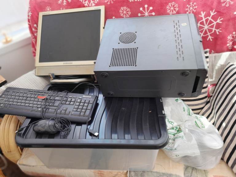Old Desktop PC Tower with Monitor, Keyboard and Mouse