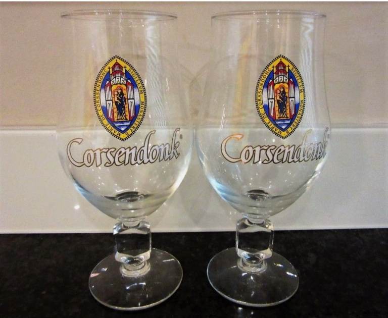 2 x Corsendonk Belgian Beer glasses