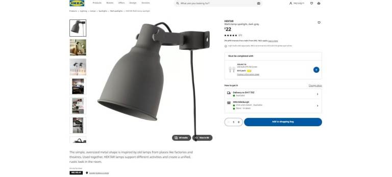 Ikea dark grey wall lamp / light £10