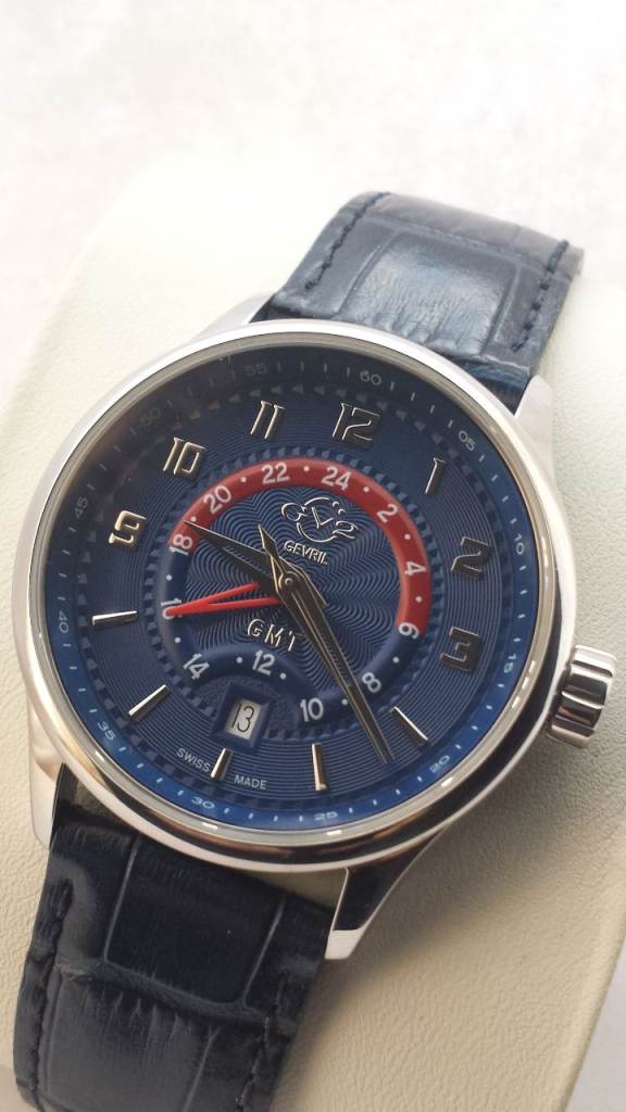 MENS GEVRIL Giromondo 42302 Blue Leather Strap Gent’s Watch Boxed