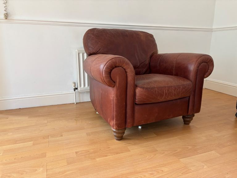 Comfortable Brown Leather Armchair – Good Condition