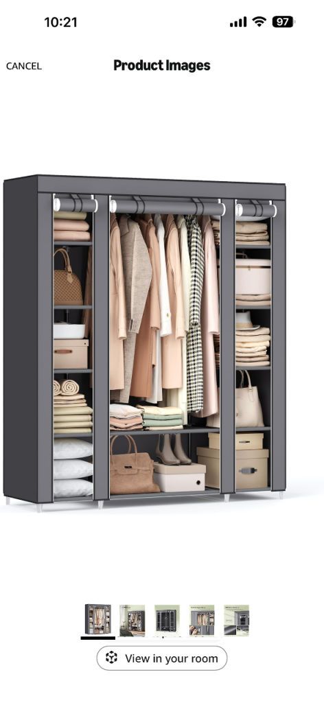ONGMICS Fabric Wardrobe, Portable Wardrobe for Bedroom, Clothes Rail with Non-Woven Fabric Cover,