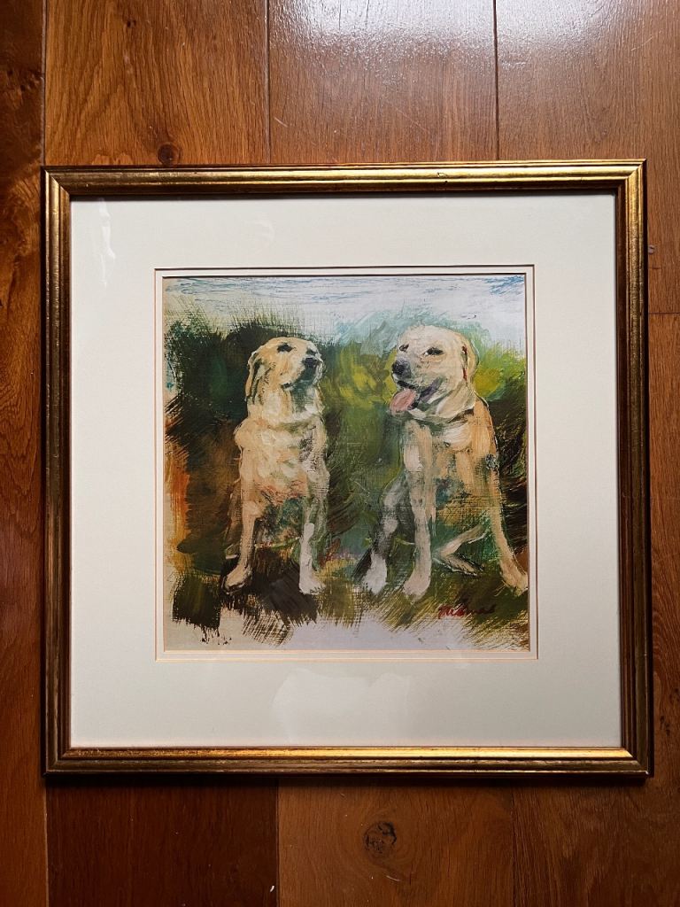 Framed Labrador Dogs Print Signed – Vintage Gilt Frame Home Decor Ready To Hang