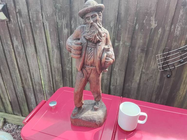 Antique  ? Hand carved folk art drunk man statue 50 cms high cool