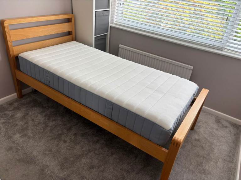 Solid pine single bed and IKEA Matress