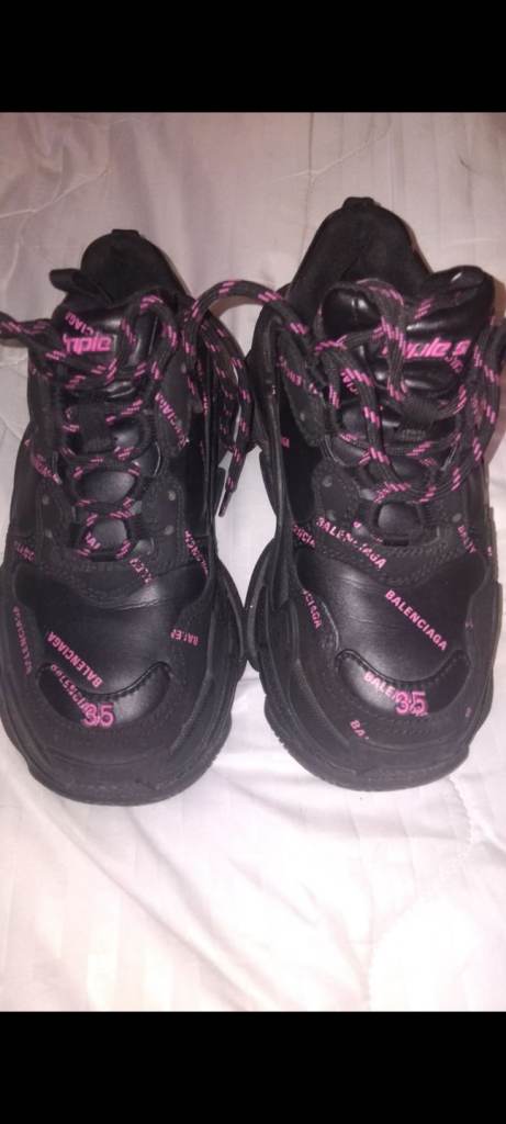 Balenciaga Triple S Trainers - Black with Pink Laces, Good Condition