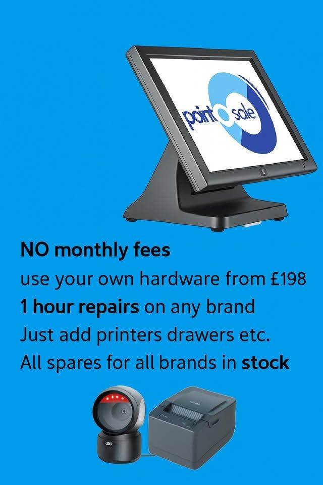 Epos till system retail chicken chip pizza shop restaurant pub no monthly fees add printers etc