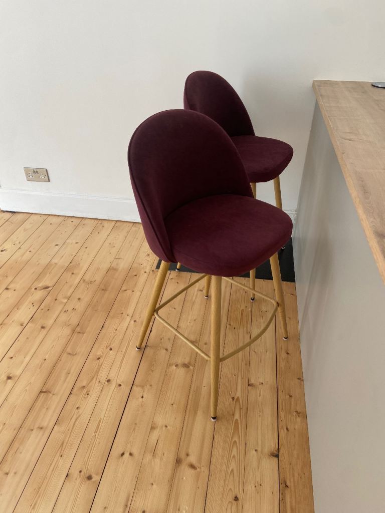 Pair of Purple Velvet Bar Stools – As New