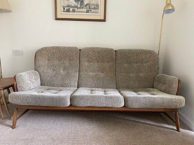 Ercol Three piece suite (3 seater sofa and 2 armchairs).  Jubilee design.