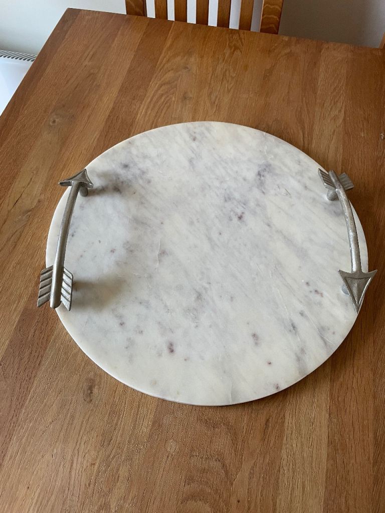 Decorative Marble Tray with Silver Arrow Handles 